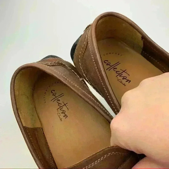 Clarks collection penny loafers size 9 42 brown leather slip on comfort drivers - Picture 9 of 12